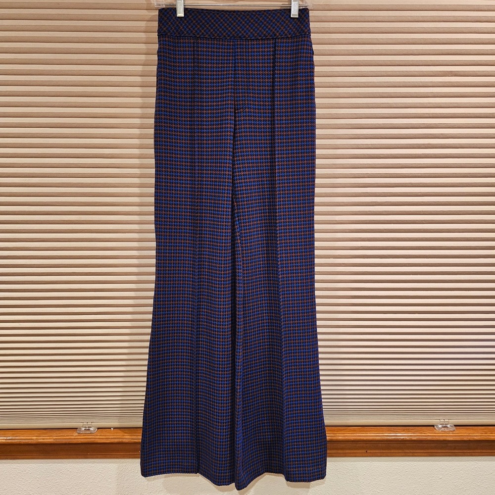 Spanx The Perfect Pant Wide Leg Houndstooth Blue Brown Pull On Trousers Small